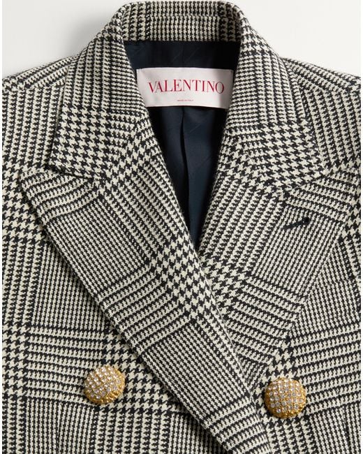 Valentino Gray Double-Breasted Checked Blazer