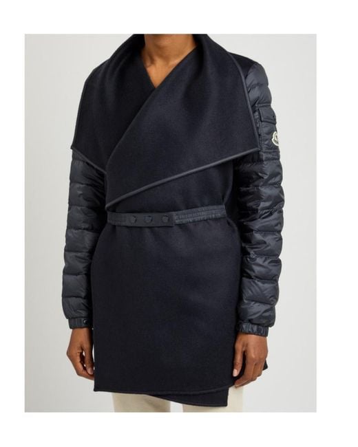 Moncler Blue Quilted Wool Cape Coat