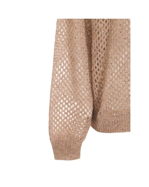 Brunello Cucinelli Brown Open-Knit Sweater