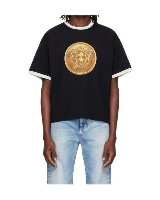 Versace Black Medusa Coin Printed T-Shirt for men