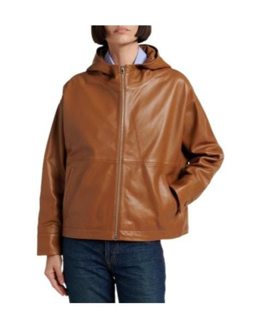 Yves Salomon Brown Hooded Leather Jacket