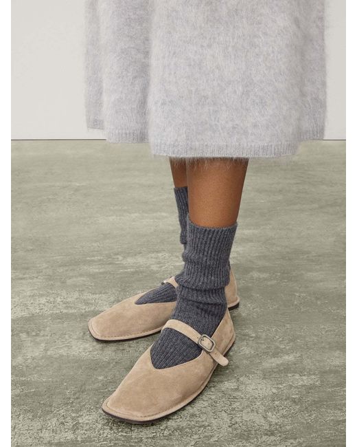 Lisa Yang Gray Cashmere Ribbed Socks