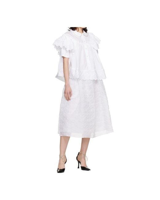 Simone Rocha White Puff Sleeve Ruffle Shirt