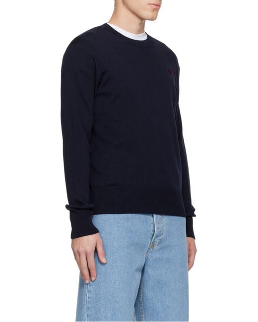 AMI Blue Logo Embroidered Crewneck Jumper for men