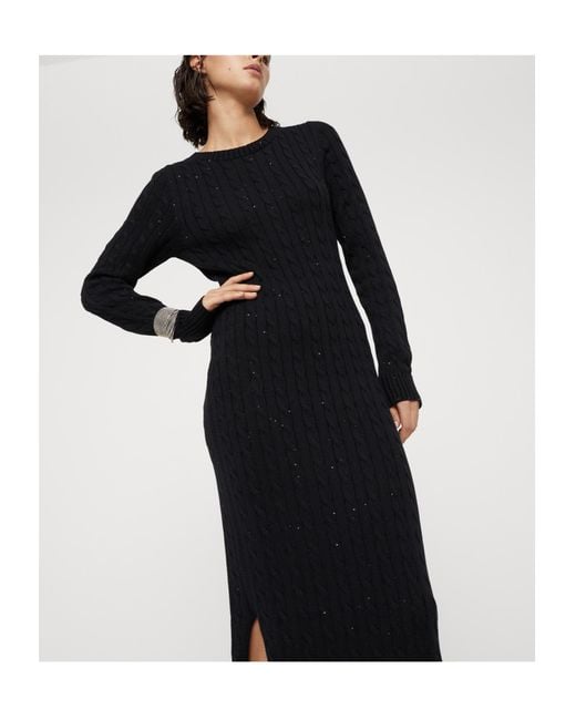 Brunello Cucinelli Black Sequin Embellished Knitted Dress