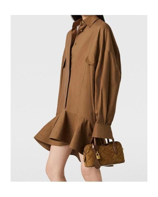 Stella McCartney Brown Washed Peplum Shirt Dress