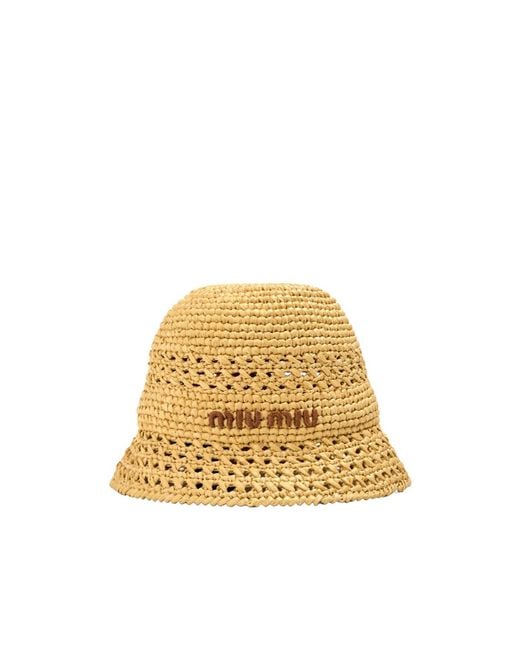 Miu Miu Metallic Hollowed-Out Woven Straw Fisherman Hat