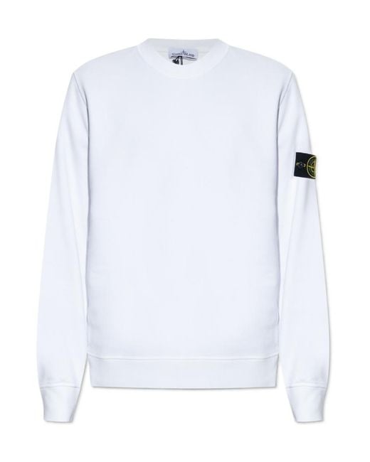 Stone Island White Compass Patch Crewneck Sweatshirt for men