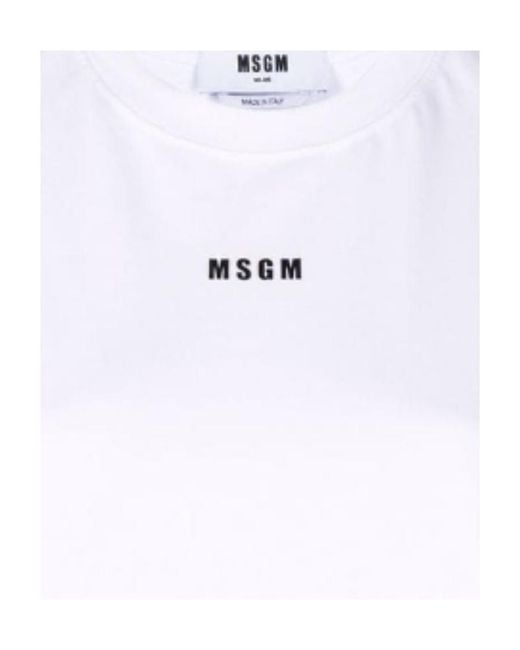 MSGM White Logo Printed Crewneck T-Shirt