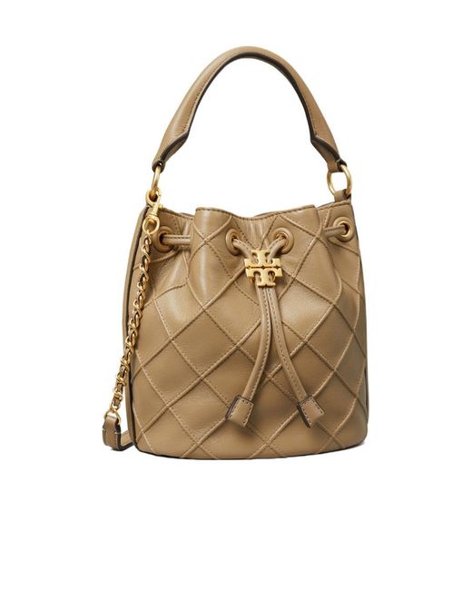 Tory Burch Natural Fleming Drawstring Bucket Bag