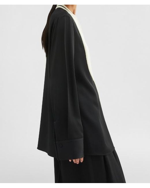 Jil Sander Black Contrast-Bib Detailed Satin Shirt