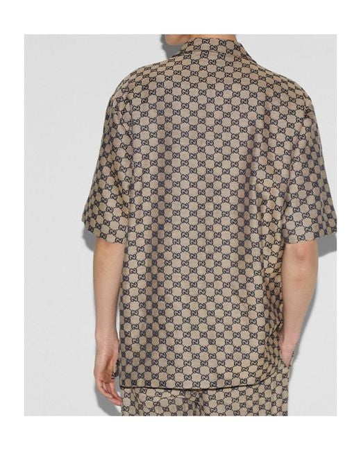 Gucci Gray Gg Linen Blend Canvas Shirt for men