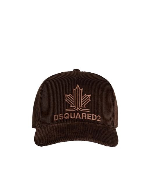 DSquared² Brown Maple Leaf Corduroy Cotton Baseball Cap for men