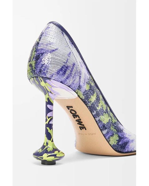 Loewe Blue Sequinned Floral Toy Pumps 90