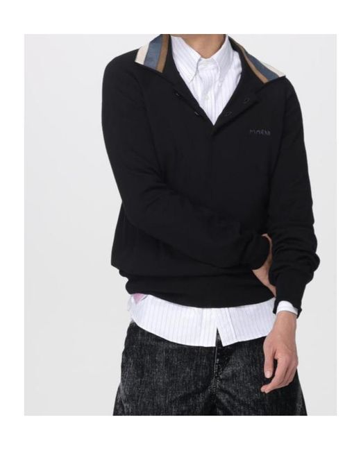 Marni Black Patchwork Gauge Polo Shirt for men