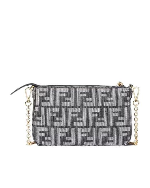 Fendi Gray Baguette Ff Jacquard Pouch
