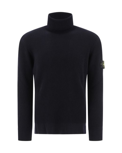 Stone Island Blue Logo Patch Roll Neck Jumper for men