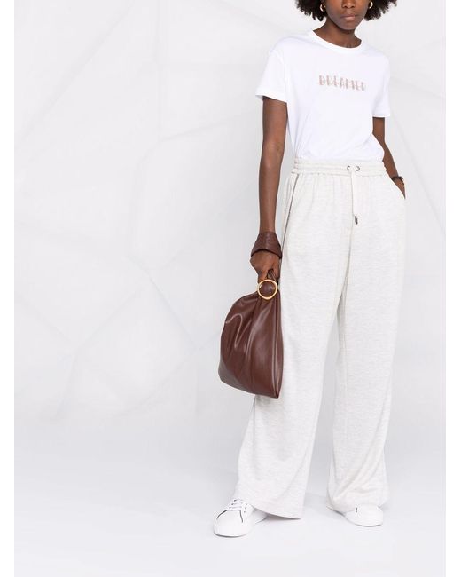 Brunello Cucinelli White Monili-Chain Wide-Leg Track Pants