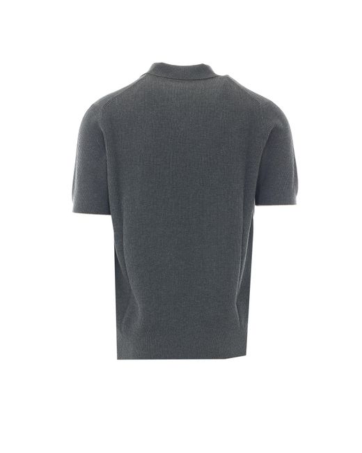 Brunello Cucinelli Gray V-Neck Knitted T-Shirt for men