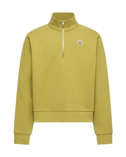 Moncler Yellow Logo Cotton Zip-Up Sweatshirt for men