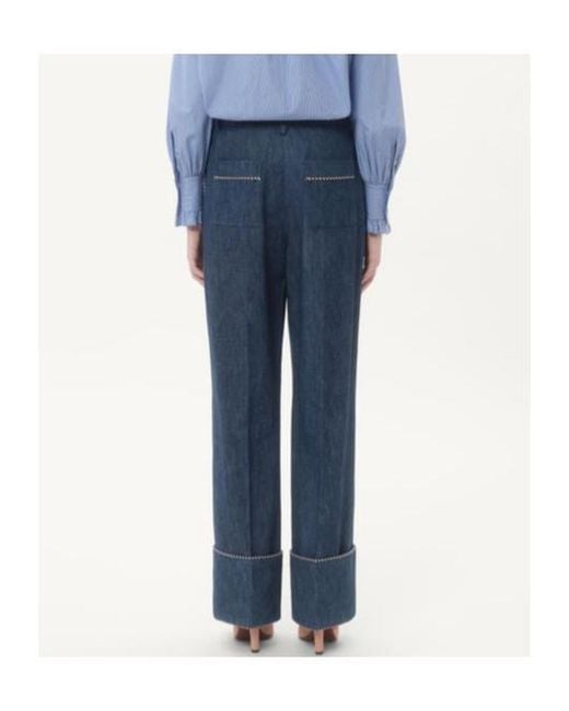 Valentino Blue Turn-Up Hem Wide Leg Jeans