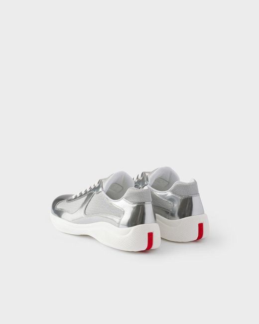 Prada Gray America's Cup Metallic Leather And Bike Fabric Sneakers for men