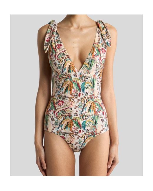 Etro White One-Piece Swimsuit With Paisley Foliage Motif