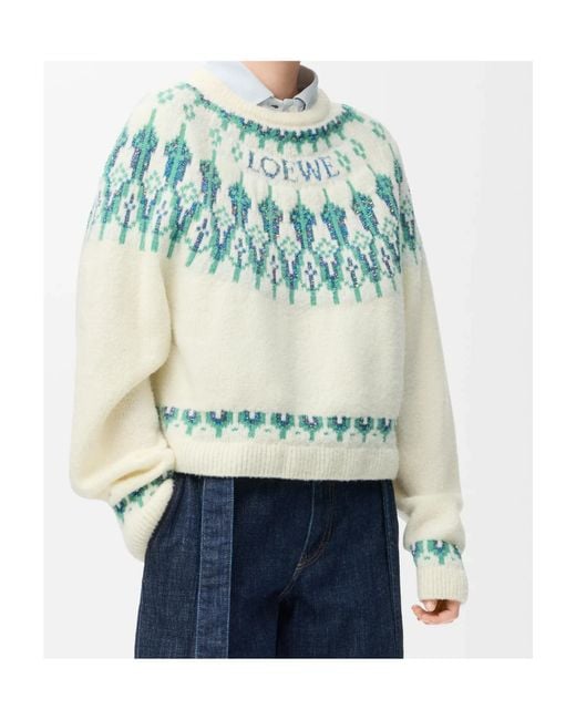 Loewe Blue Fair Isle Pattern Crewneck Jumper