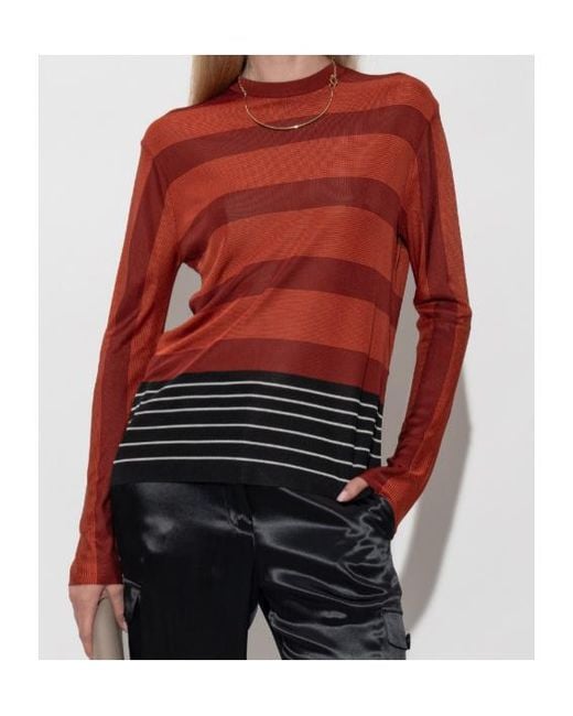 Ferragamo Red Long-Sleeved Striped Knit Sweater