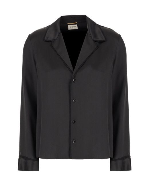 Saint Laurent Black Satin Button-Up Blouse