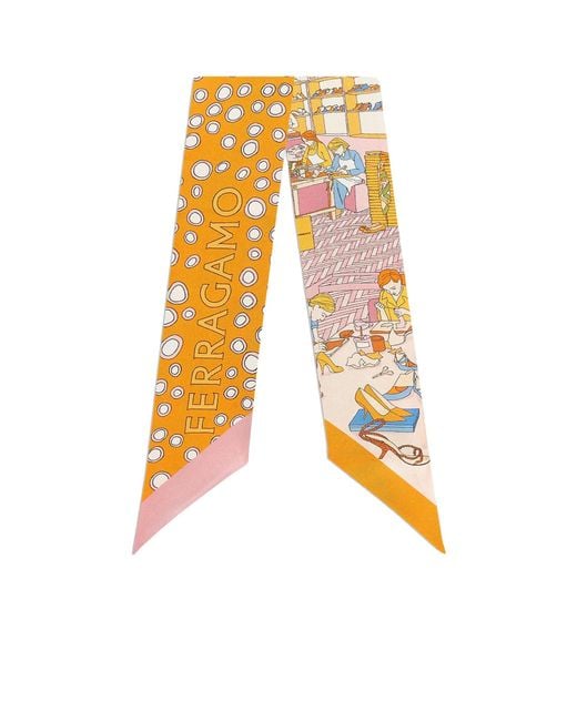 Ferragamo Orange Ferragamo Pattern-Printed Pointed Tip Bandeau Scarf
