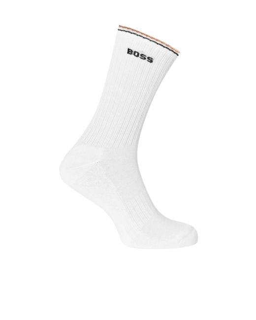 Boss White Striped Mid-Calf Socks for men