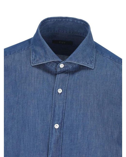 Fay Blue Chambray Denim Shirt for men