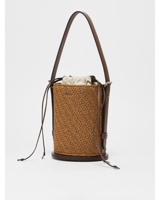Max Mara Brown Logo Plaque Drawstring Shoulder Bag