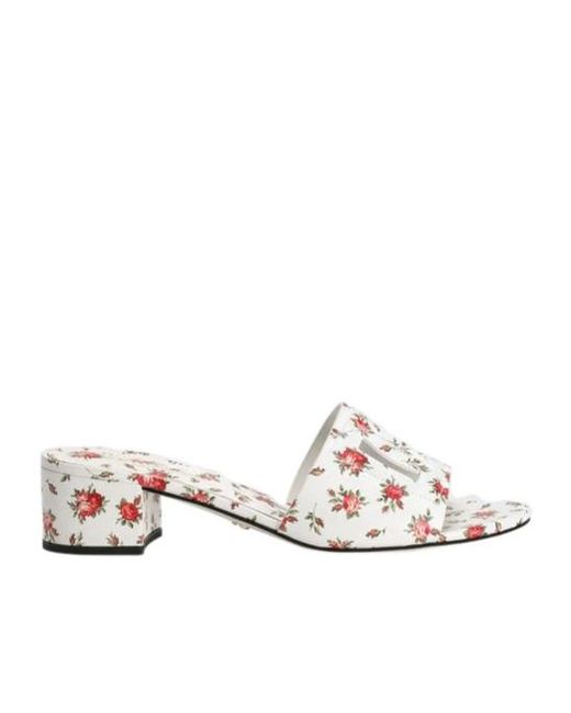 Dolce & Gabbana White Floral Block-Heel Mules