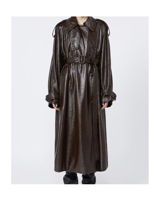 Sportmax Black Patent-Effect Cotton Long Trench Coat