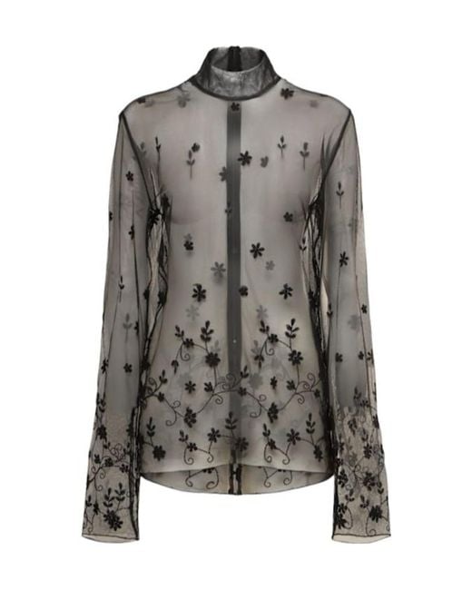 Totême Gray Flower Embroidered Tulle Shirt