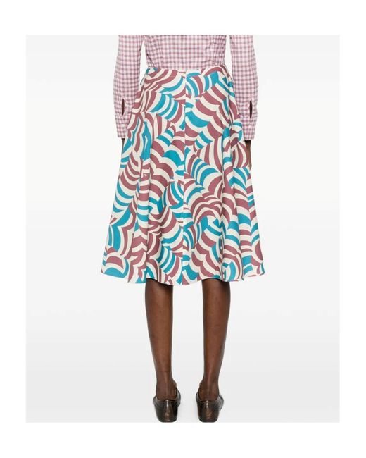 Marni Blue Printed Midi Skirt