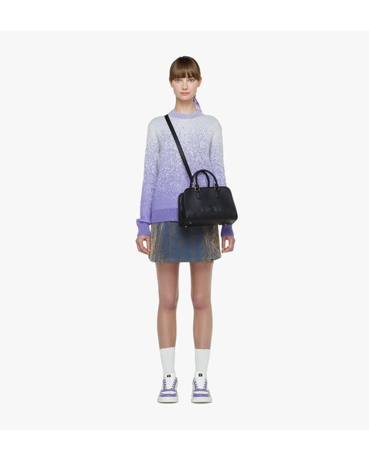 MCM Black Medium Logo Embossed Aren Boston Bag
