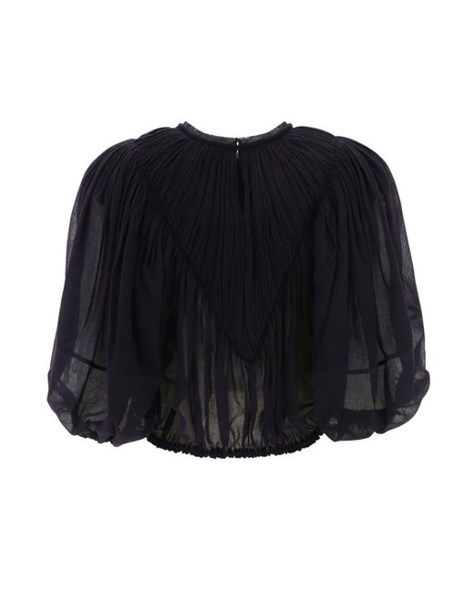 Chloé Blue Long-Sleeved Pleated Blouse