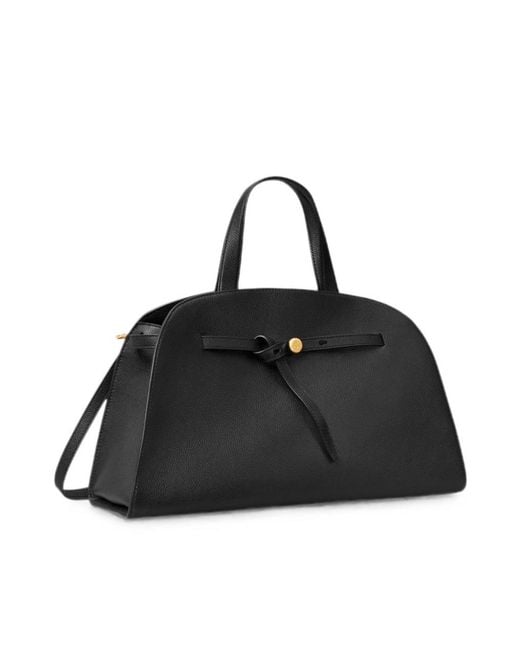 Tory Burch Black Logo-Plaque Leather Tote Bag