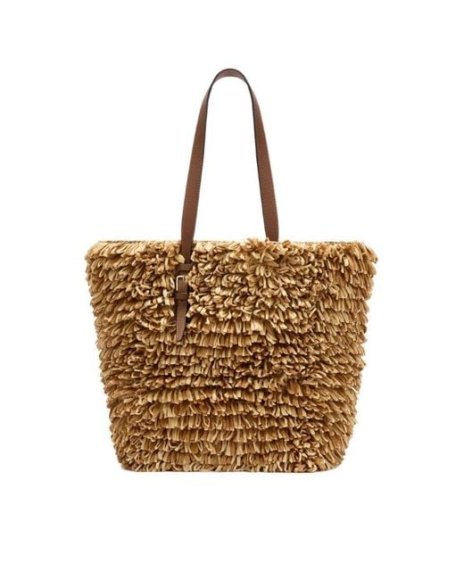 Valextra Brown Wavy Raffia Tote Bag