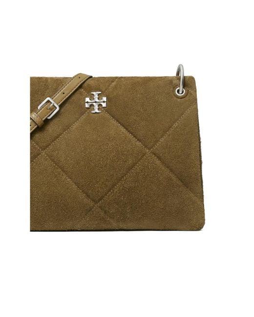 Tory Burch Green Small Kira Quilted Suede Shoulder Bag