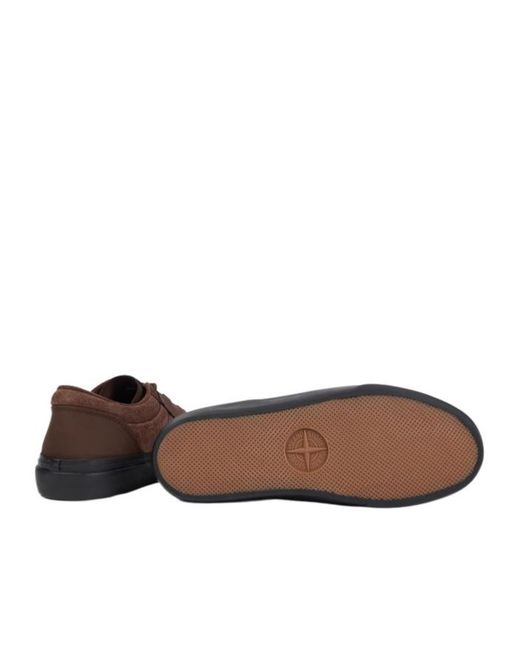 Stone Island Brown Low-Top Trainers With Compass Logo Patch for men