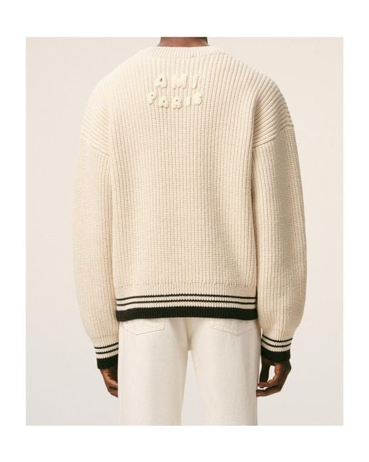 AMI Natural Long-Sleeved V-Neck Jumper for men