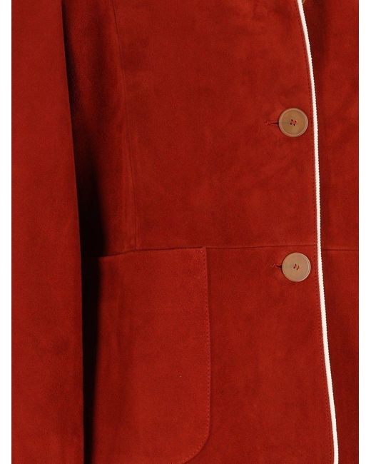Forte_forte Red Contrast Piped Band Collar Jacket