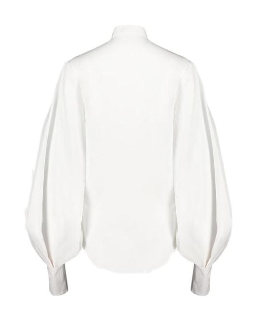 Balmain White Button-Up Puff Sleeved Poplin Shirt