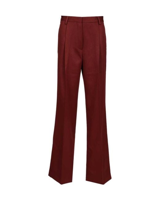 Dries Van Noten Red Straight-Leg Pleated Trousers