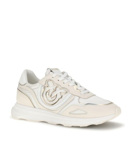 Pinko White Round-Toe Lace-Up Sneakers