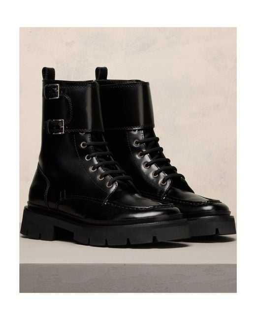 AMI Black Lace-Up Double Straps Boots for men